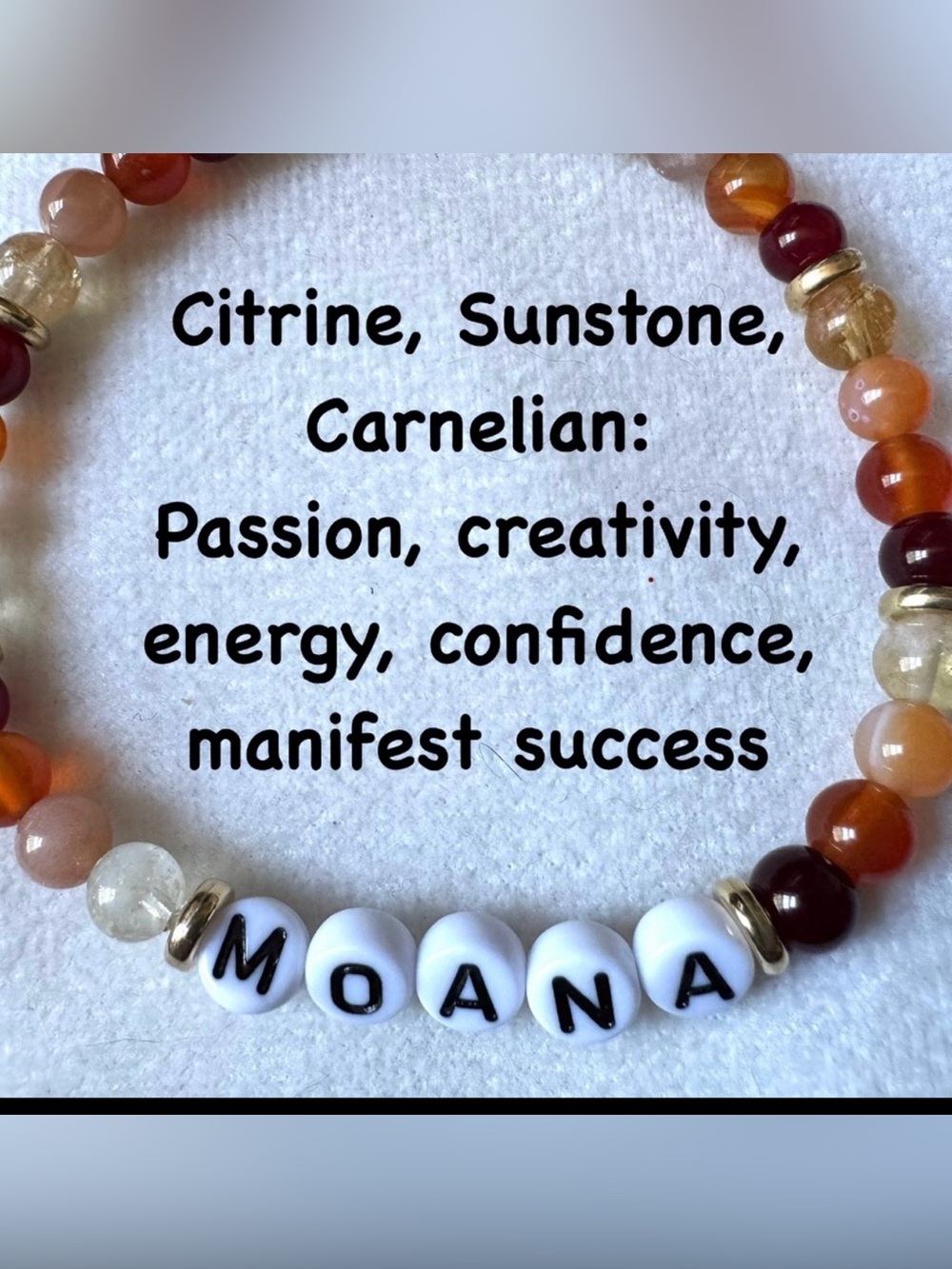 MOANA Beaded Name Bracelet in White and Orange Tones